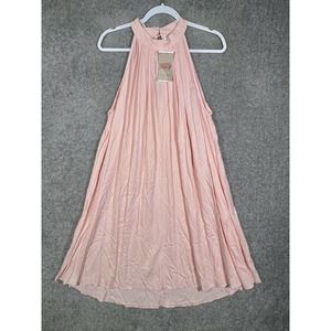Kirundo Sleeveless Halter Pleated Dress Womens Size Large Peach-Pink Keyhole NWT